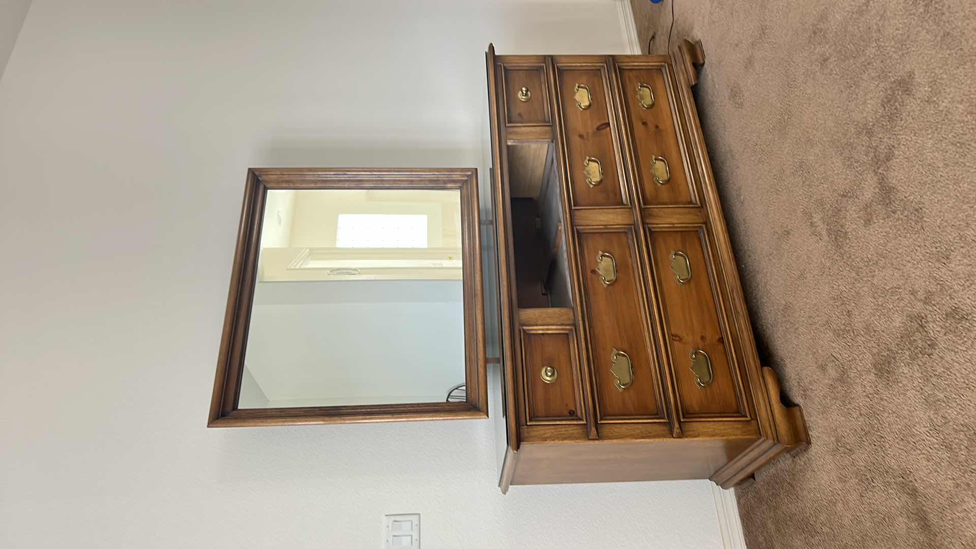 Photo 8 of DRESSER WITH MISSING DRAWER (COULD BE CUSTOMIZED) GLASS TOP AND ATTACHED MIRROR  62.5 x 21” x H 33”