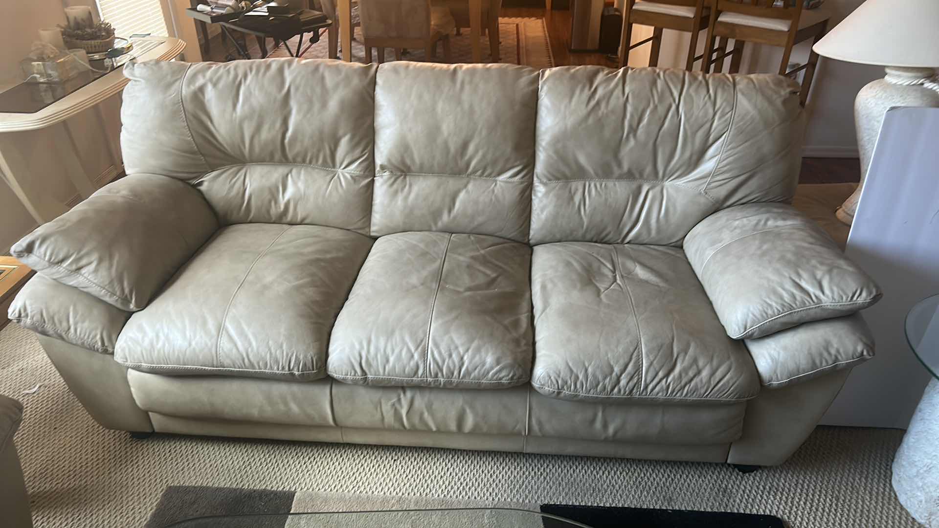 Photo 5 of LIGHT TAN 7’ FAUX LEATHER SOFA