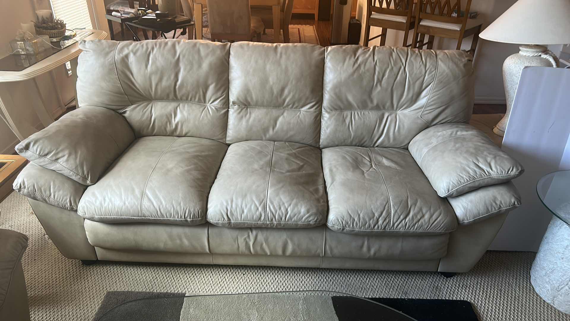 Photo 2 of LIGHT TAN 7’ FAUX LEATHER SOFA