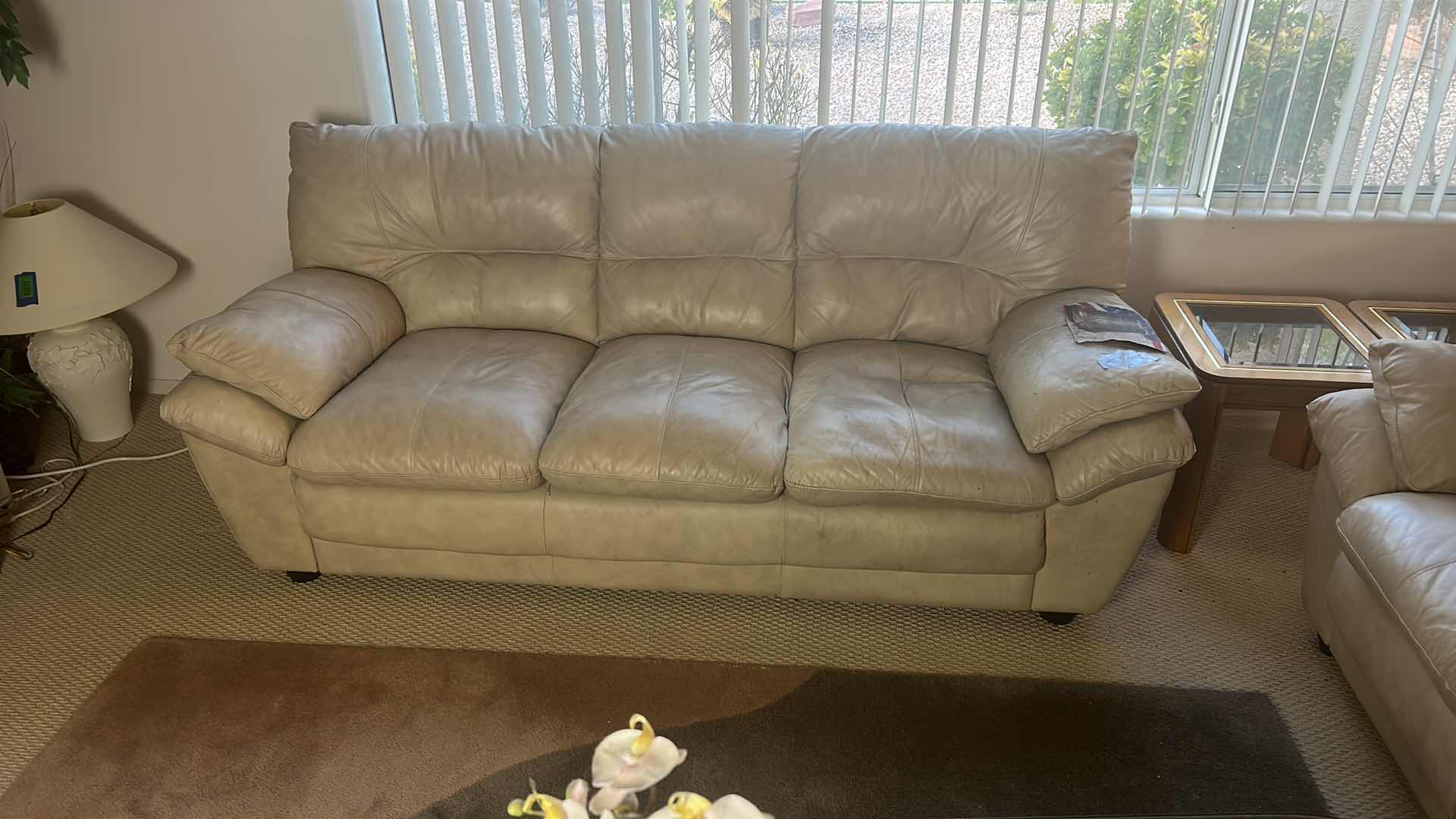 Photo 2 of LIGHT TAN 7’ FAUX LEATHER SOFA