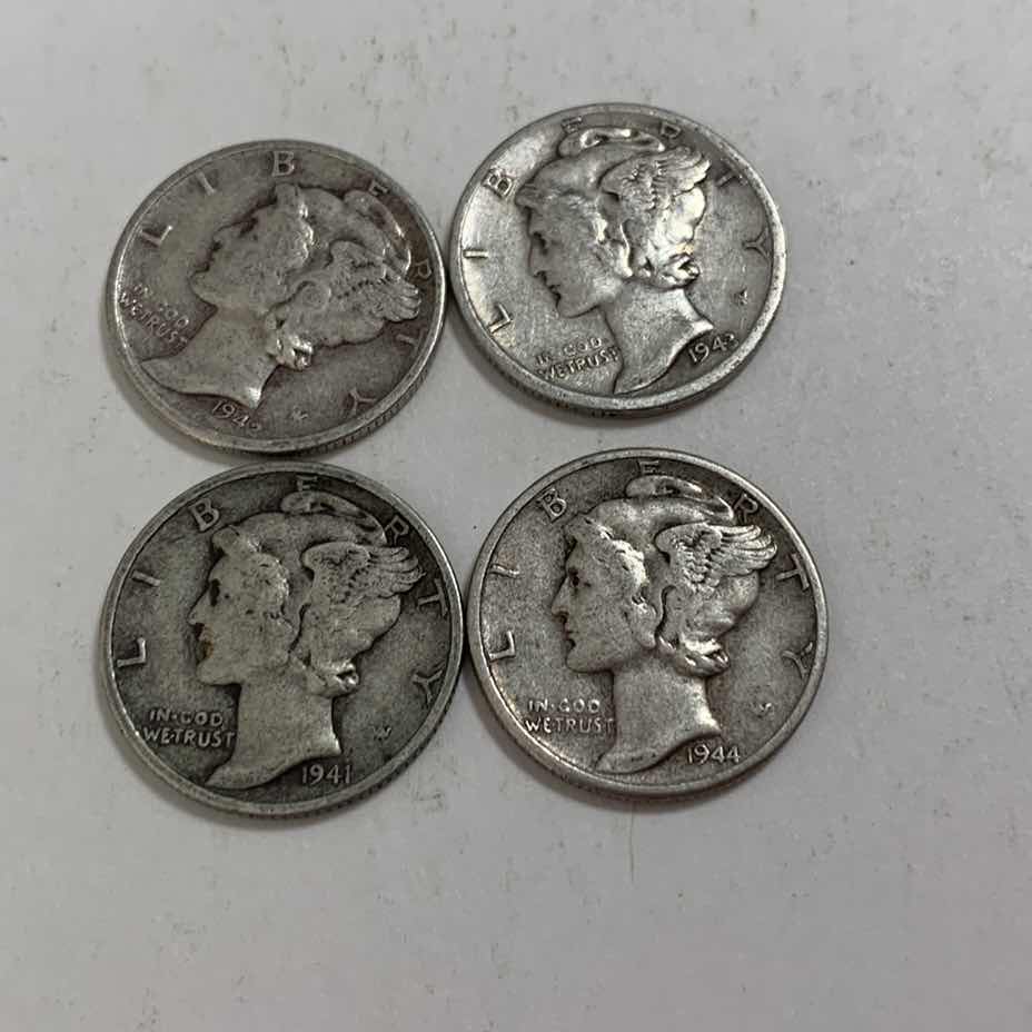 Photo 1 of FOUR MERCURY SILVER DIMES 90% SILVER