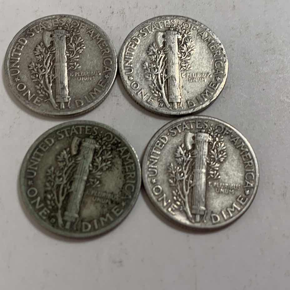 Photo 2 of FOUR MERCURY SILVER DIMES 90% SILVER