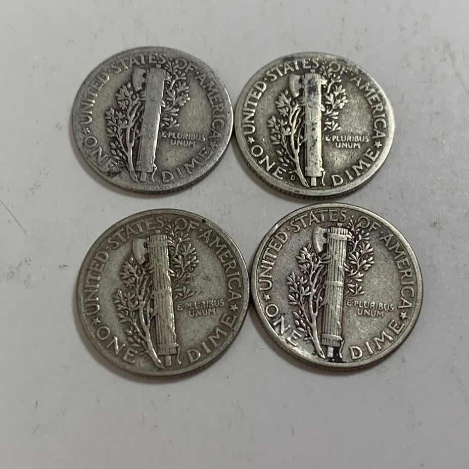 Photo 2 of FOUR MERCURY SILVER DIMES 90% SILVER