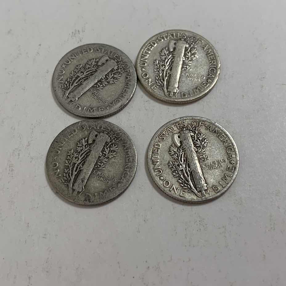 Photo 2 of FOUR MERCURY SILVER DIMES 90% SILVER