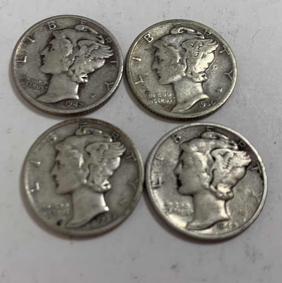 Photo 1 of FOUR MERCURY SILVER DIMES 90% SILVER