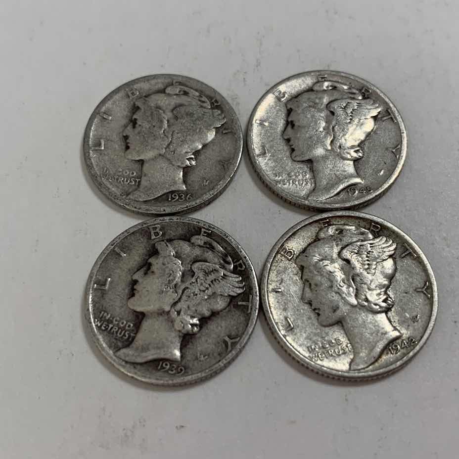 Photo 1 of FOUR MERCURY SILVER DIMES 90% SILVER