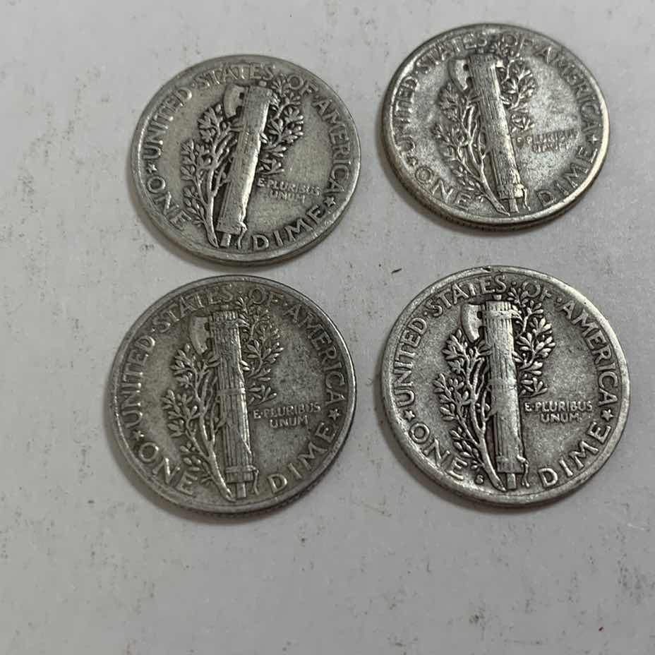 Photo 2 of FOUR MERCURY SILVER DIMES 90% SILVER