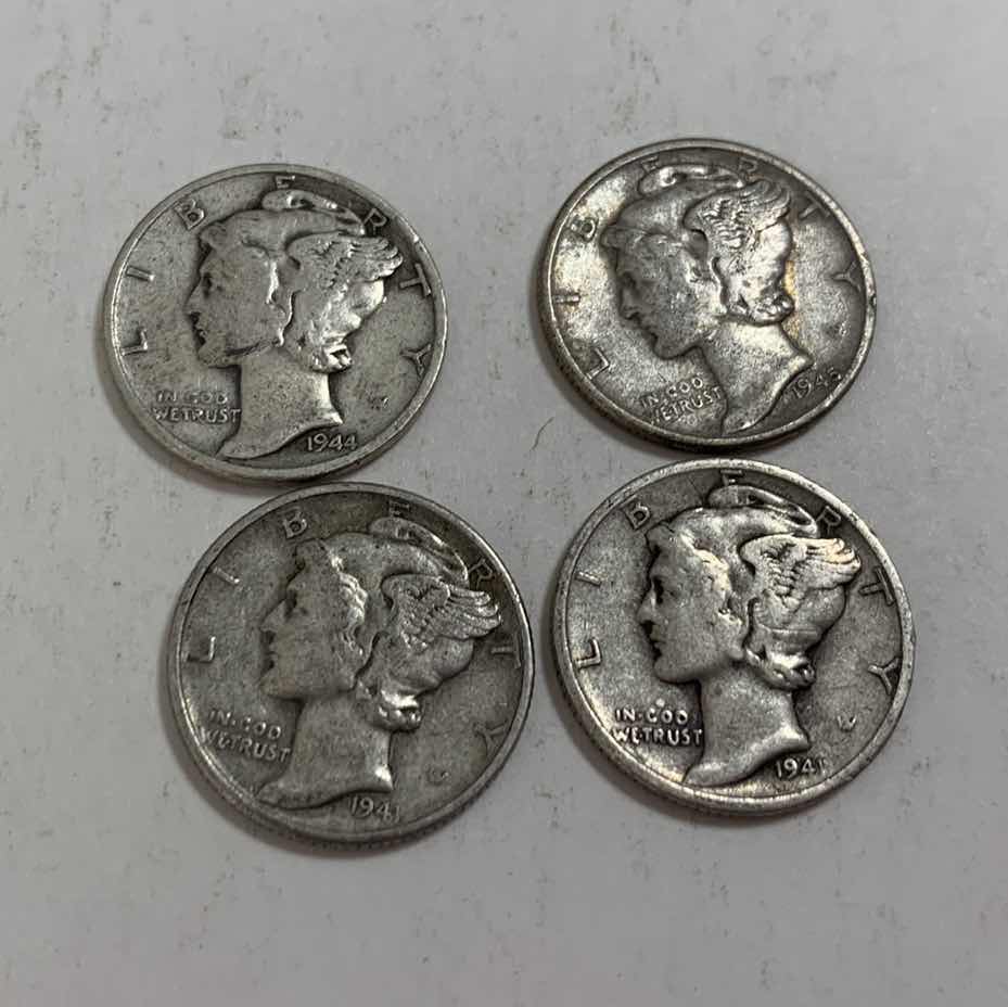 Photo 1 of FOUR MERCURY SILVER DIMES 90% SILVER