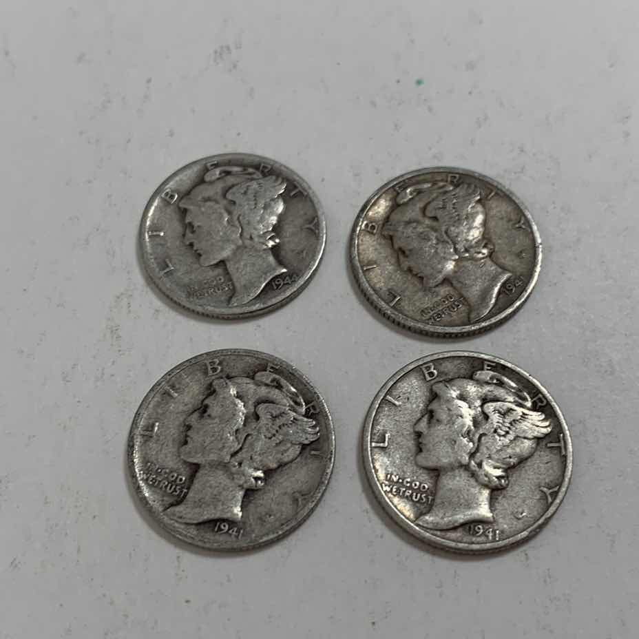 Photo 1 of FOUR MERCURY SILVER DIMES 90% SILVER