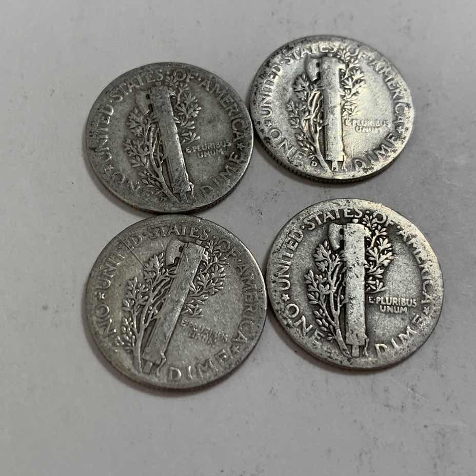 Photo 2 of FOUR MERCURY SILVER DIMES 90% SILVER