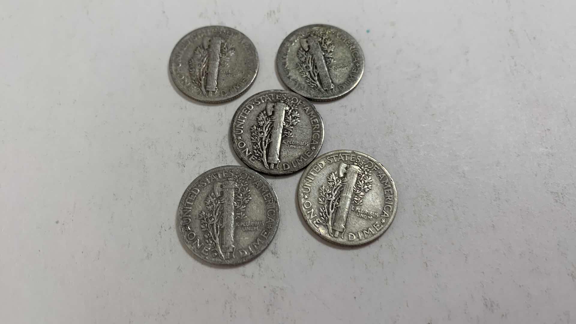 Photo 2 of FIVE MERCURY SILVER DIMES 90% SILVER