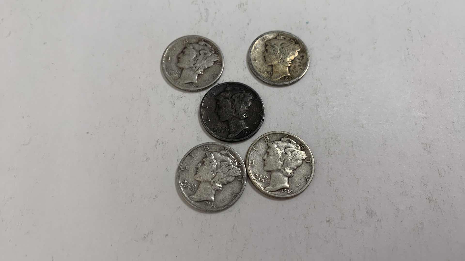 Photo 1 of FIVE MERCURY SILVER DIMES 90% SILVER