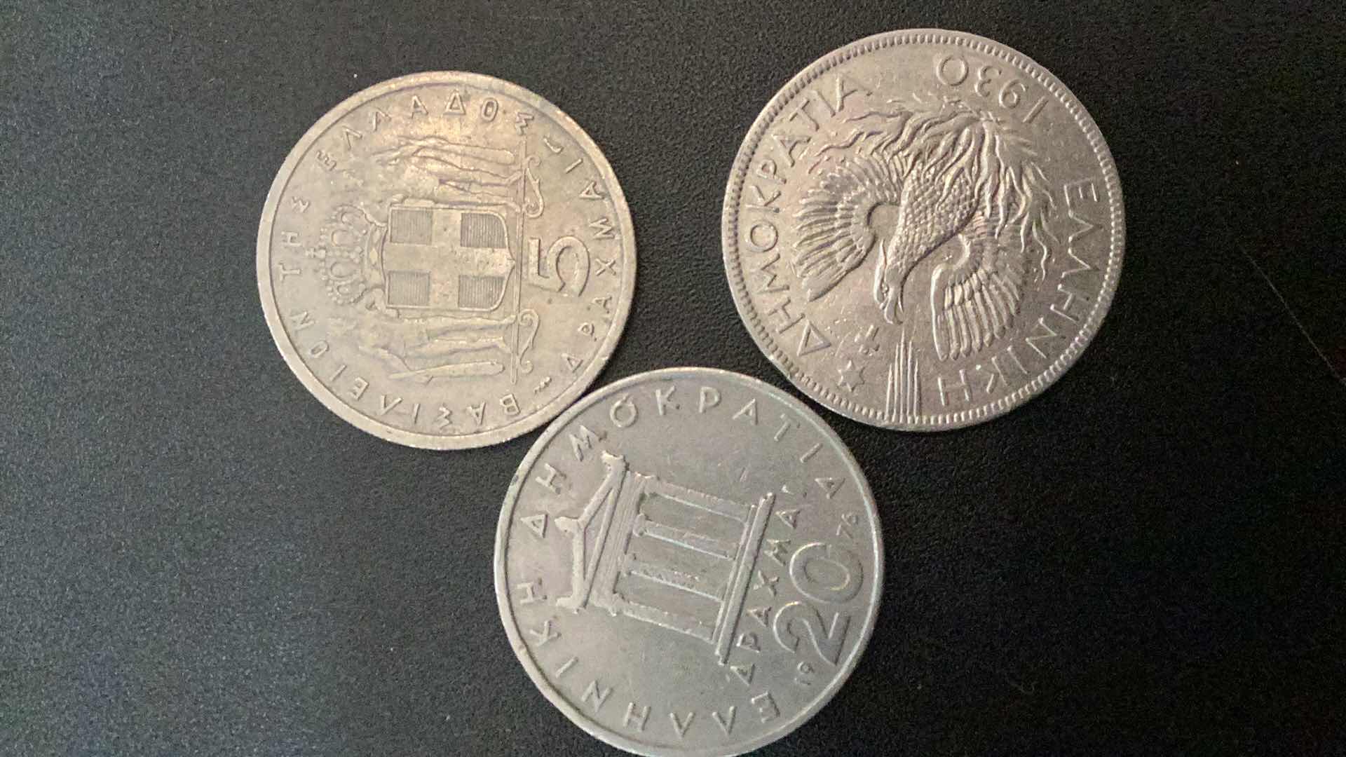 Photo 1 of 3 COLLECTIBLE COINS - GREECE 1930, 1954, 1976