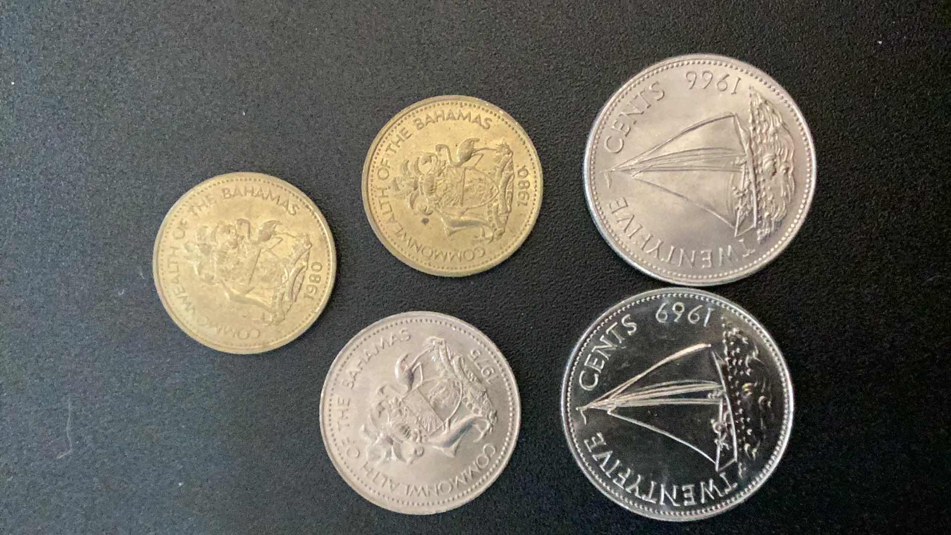 Photo 2 of 5 COLLECTIBLE COINS - BAHAMAS 1966, 1969, 1975, 1980, 1980