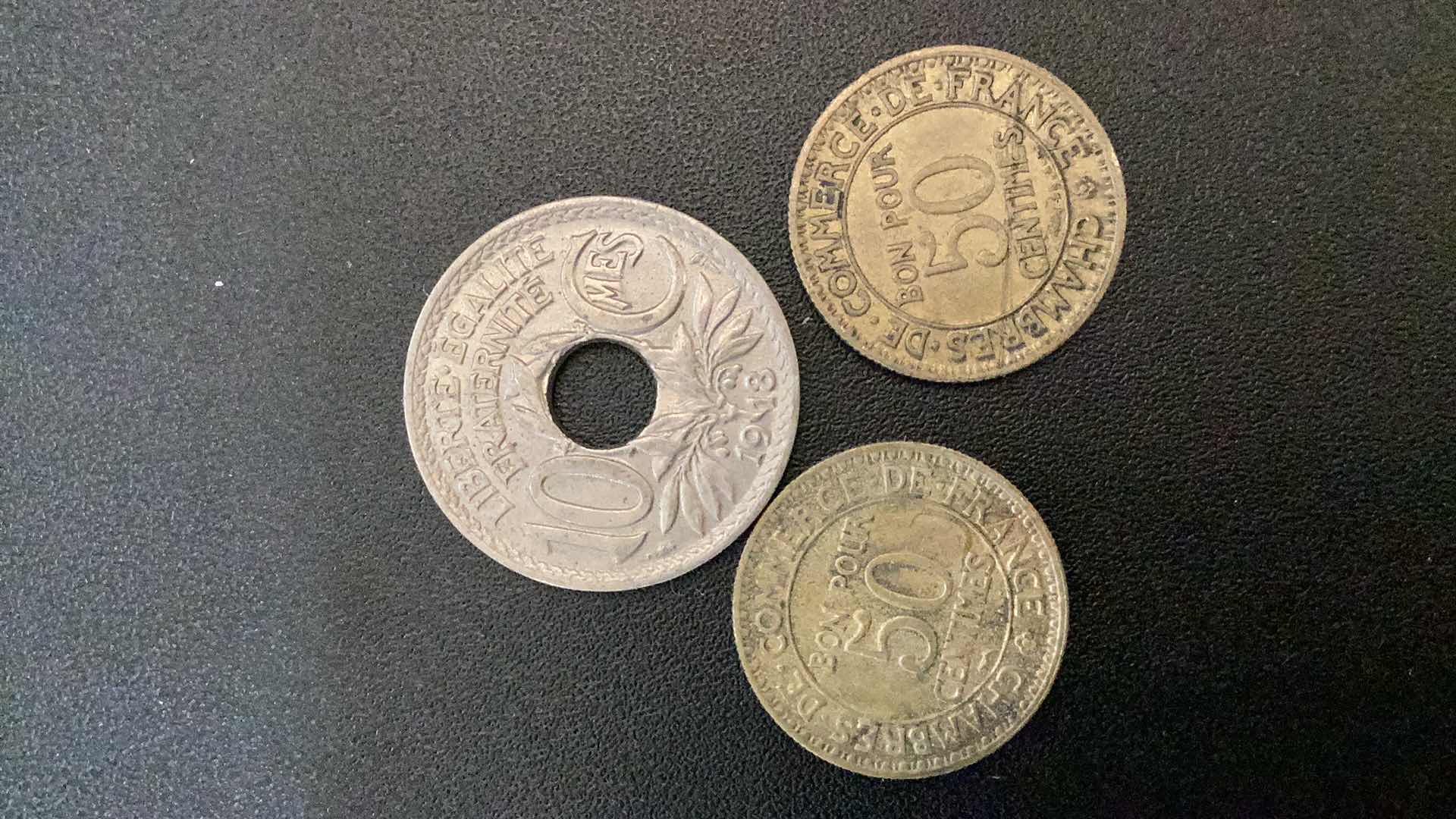 Photo 2 of 3 COLLECTIBLE COINS - FRANCE 1918, 1922, 1928