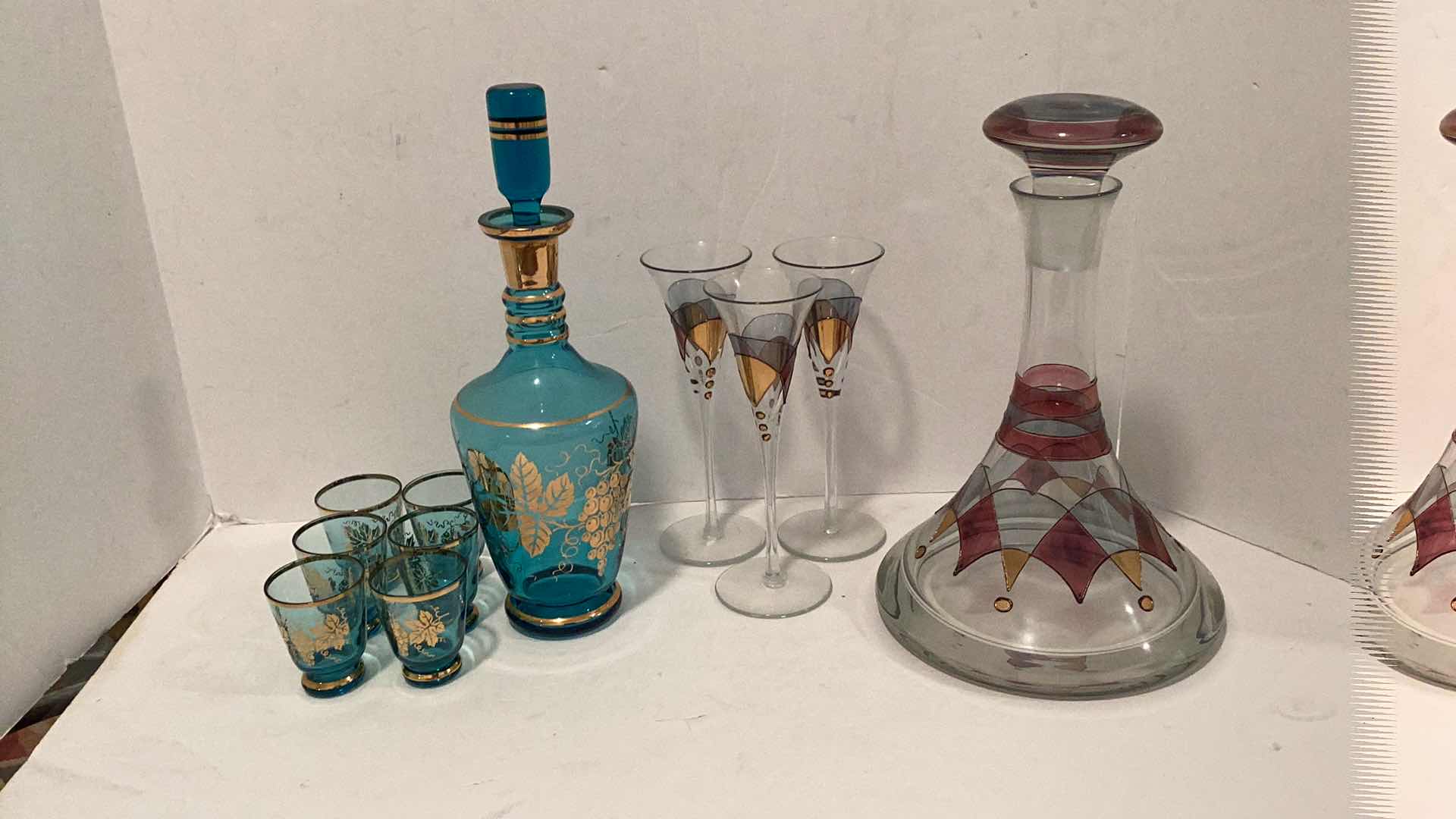 Photo 8 of 2 VINTAGE DECANTERS WITH GLASSWARE