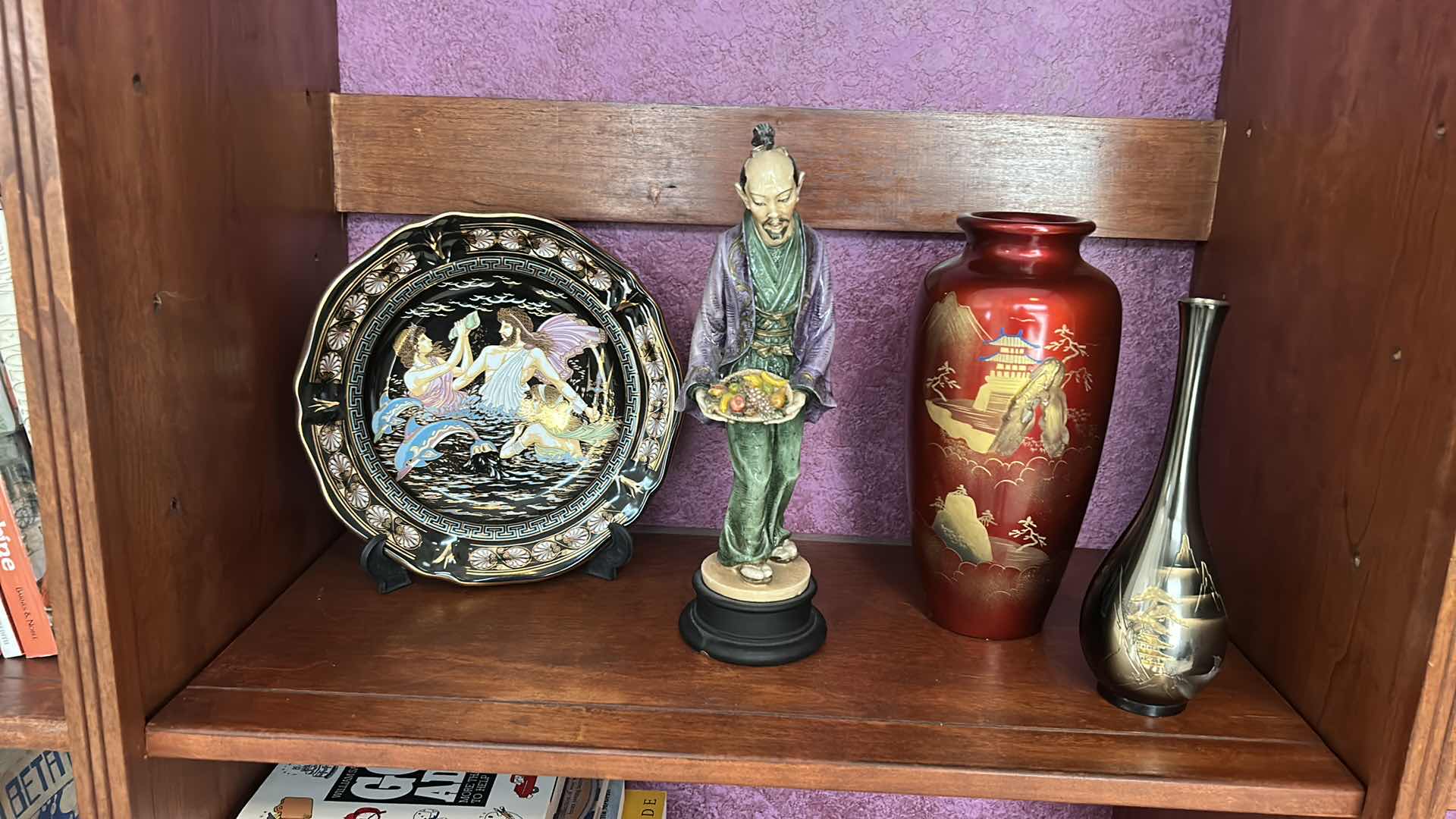 Photo 6 of 4 PIECE HOME DECOR COLLECTIBLES HAND MADE PLATE ITALY 24K GOLD, FIGURINE MADE ON ITALY, 2 ASIAN VASES