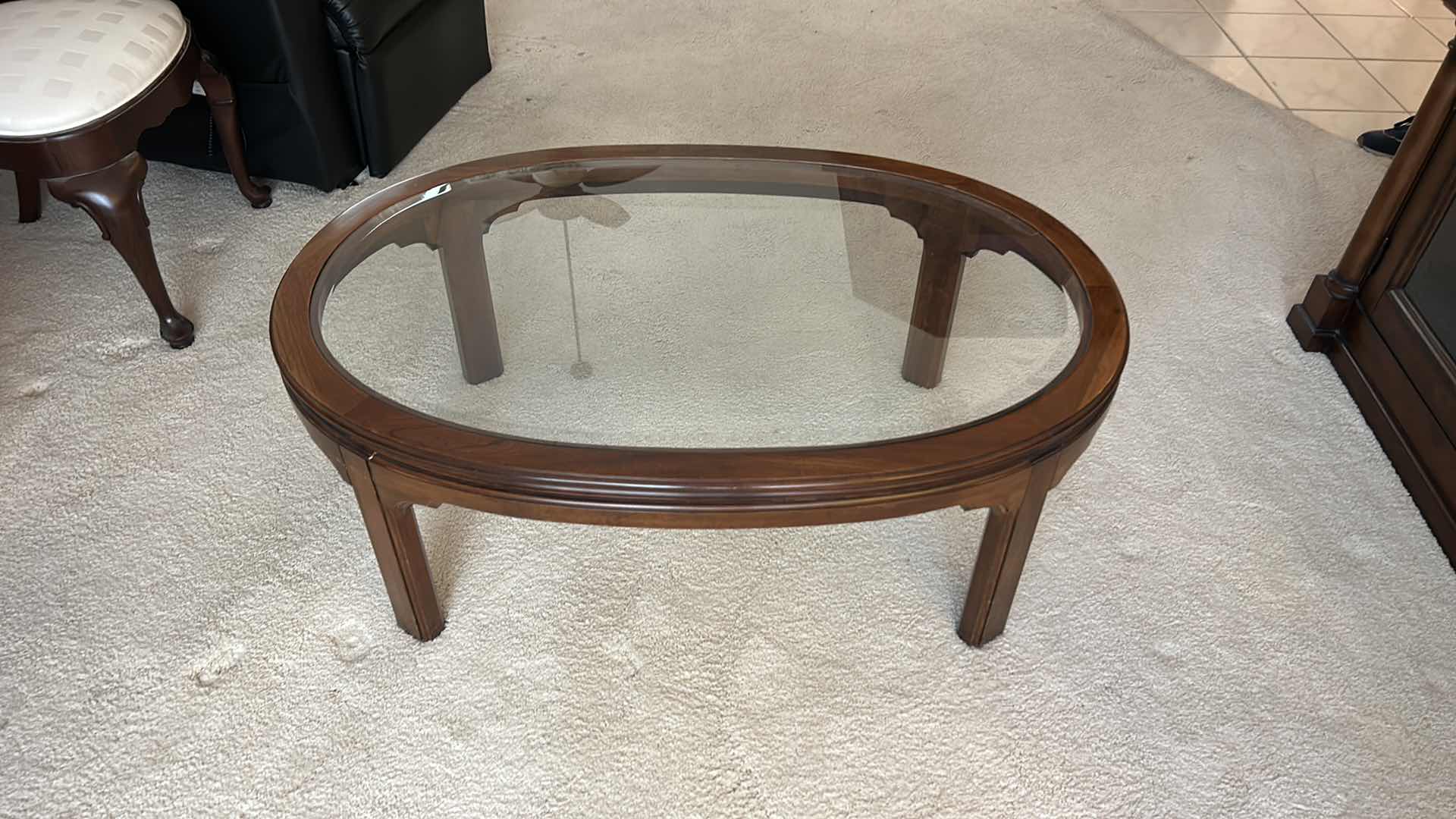 Photo 5 of ETHAN ALLEN WOOD COFFEE TABLE WITH BEVELED GLASS TOP 44” x 29.5”