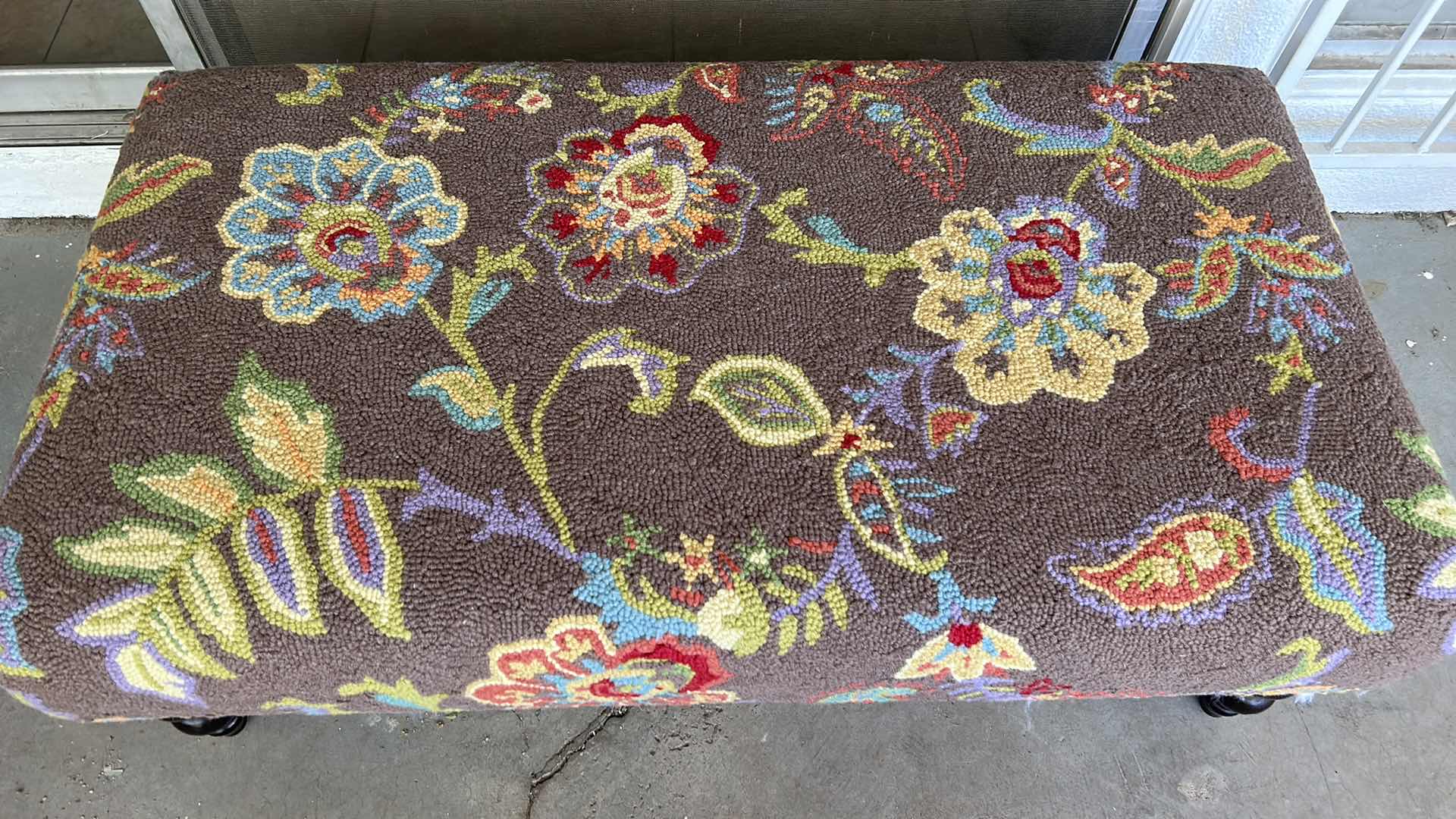 Photo 2 of VINTAGE OTTOMAN / BENCH WITH FLORAL CARPET UPHOLSTERY 4‘ x 26“ x H17“