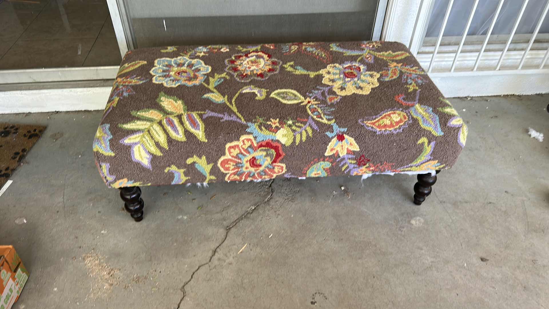 Photo 4 of VINTAGE OTTOMAN / BENCH WITH FLORAL CARPET UPHOLSTERY 4‘ x 26“ x H17“