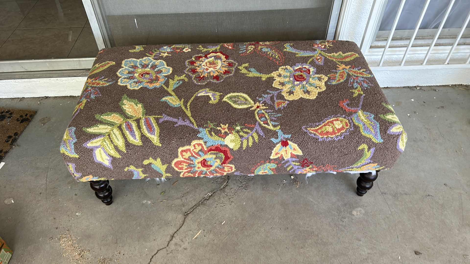 Photo 5 of VINTAGE OTTOMAN / BENCH WITH FLORAL CARPET UPHOLSTERY 4‘ x 26“ x H17“