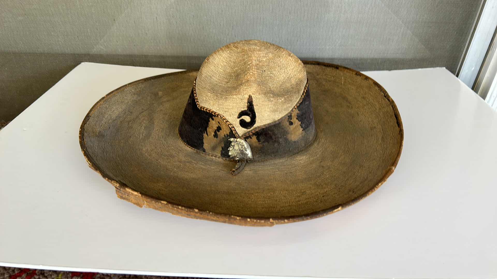 Photo 8 of VINTAGE SOMBRERO WITH LEATHER BAND AND SILVER INDIANS.