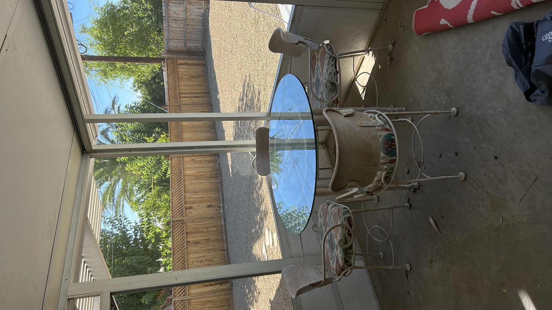 Photo 9 of VINTAGE METAL PATIO DINING SET, ANTIQUE WHITE WITH GLASS TOP 42' ROUND AND 4 CHAIRS