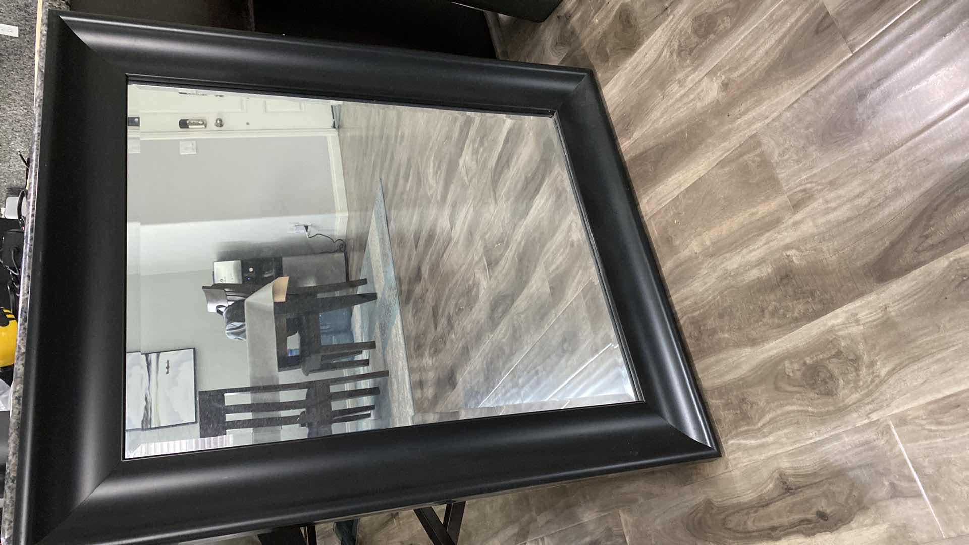 Photo 2 of BLACK FRAMED BEVELED MIRROR 29.5” X 35”