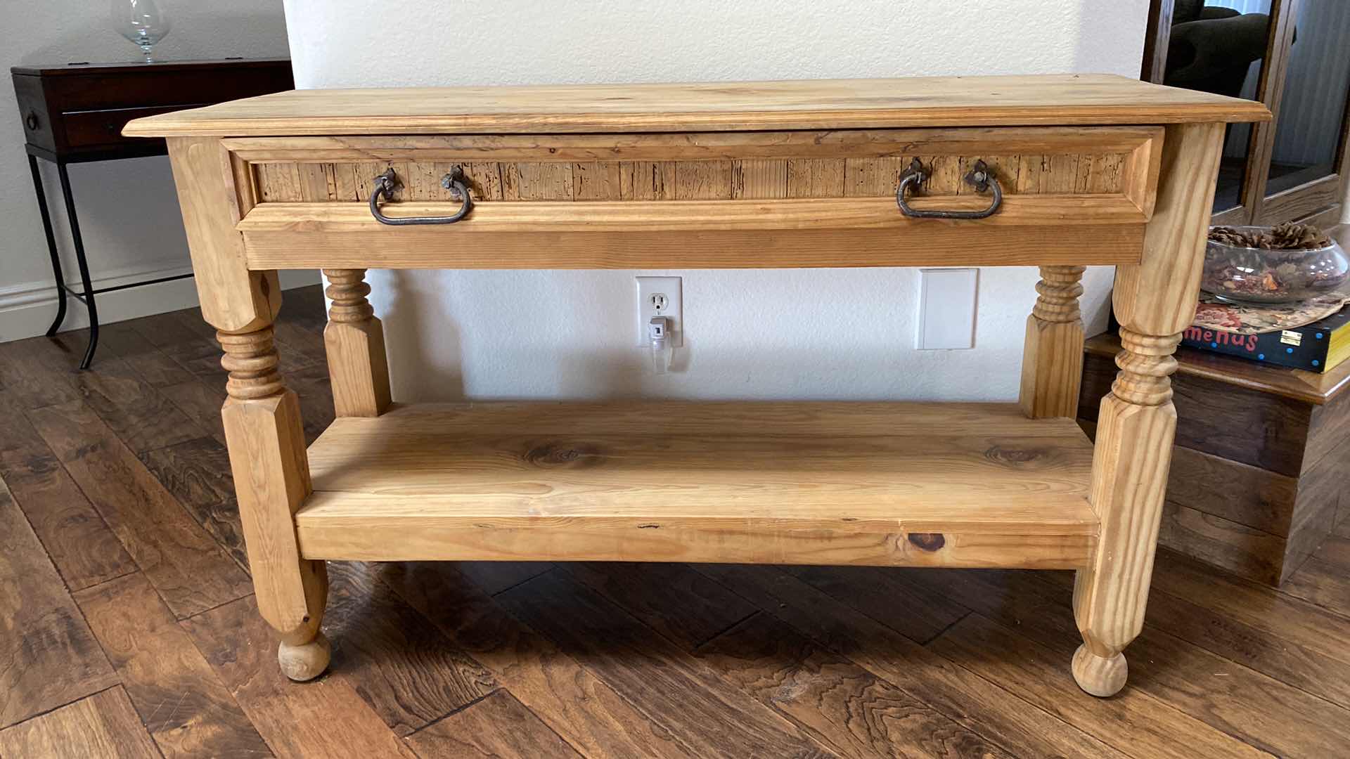 Photo 2 of PINE WOOD 1 DRAWER CONSOLE TABLE 47“ x 17“ H 30”