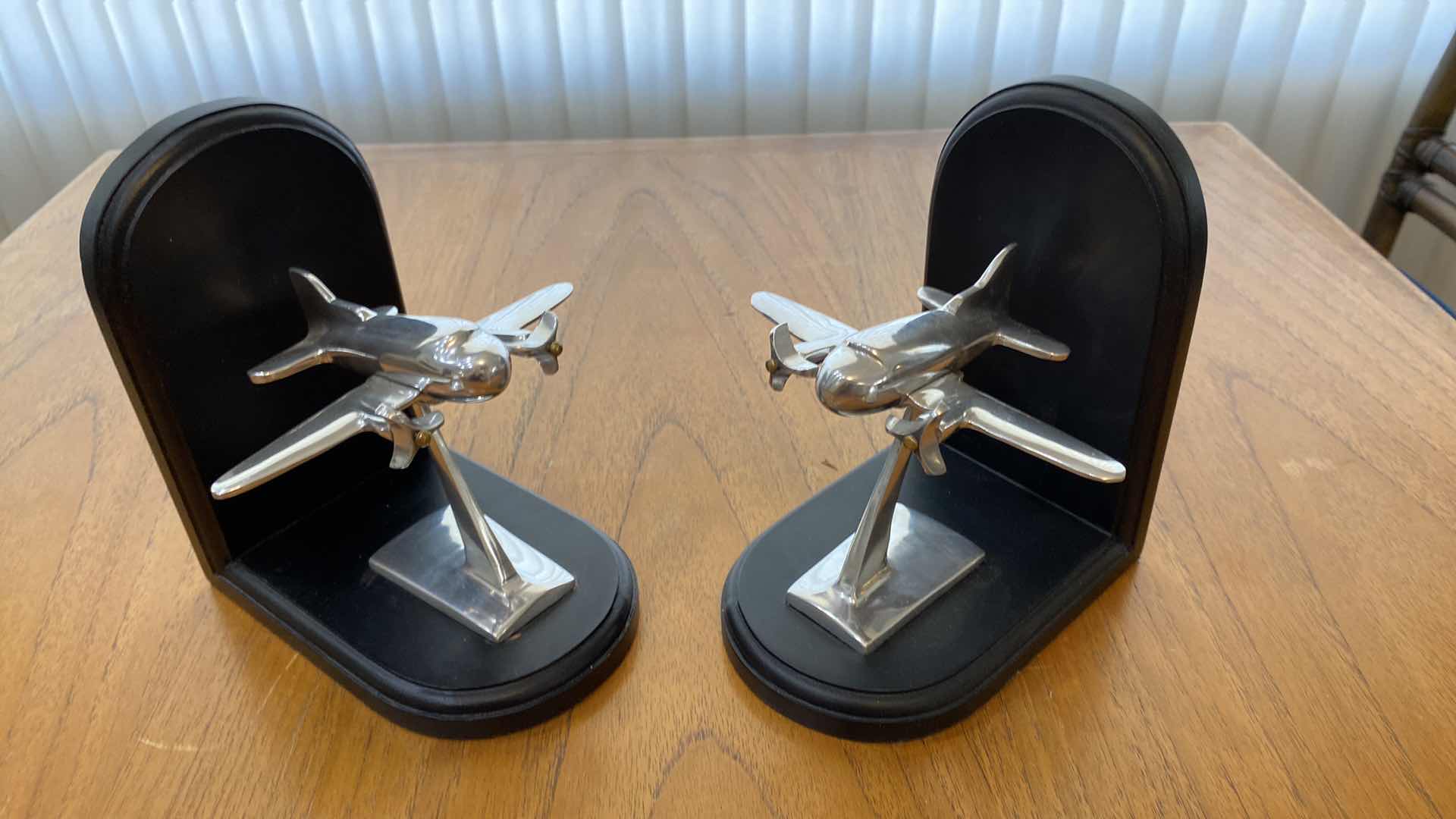 Photo 2 of METAL AND WOOD AIRPLANE BOOKENDS 6” x 7”