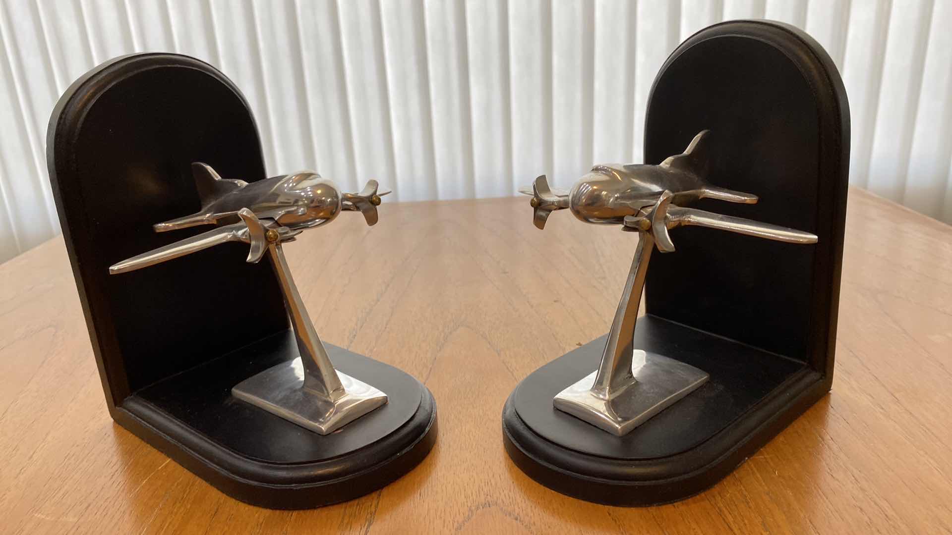 Photo 1 of METAL AND WOOD AIRPLANE BOOKENDS 6” x 7”
