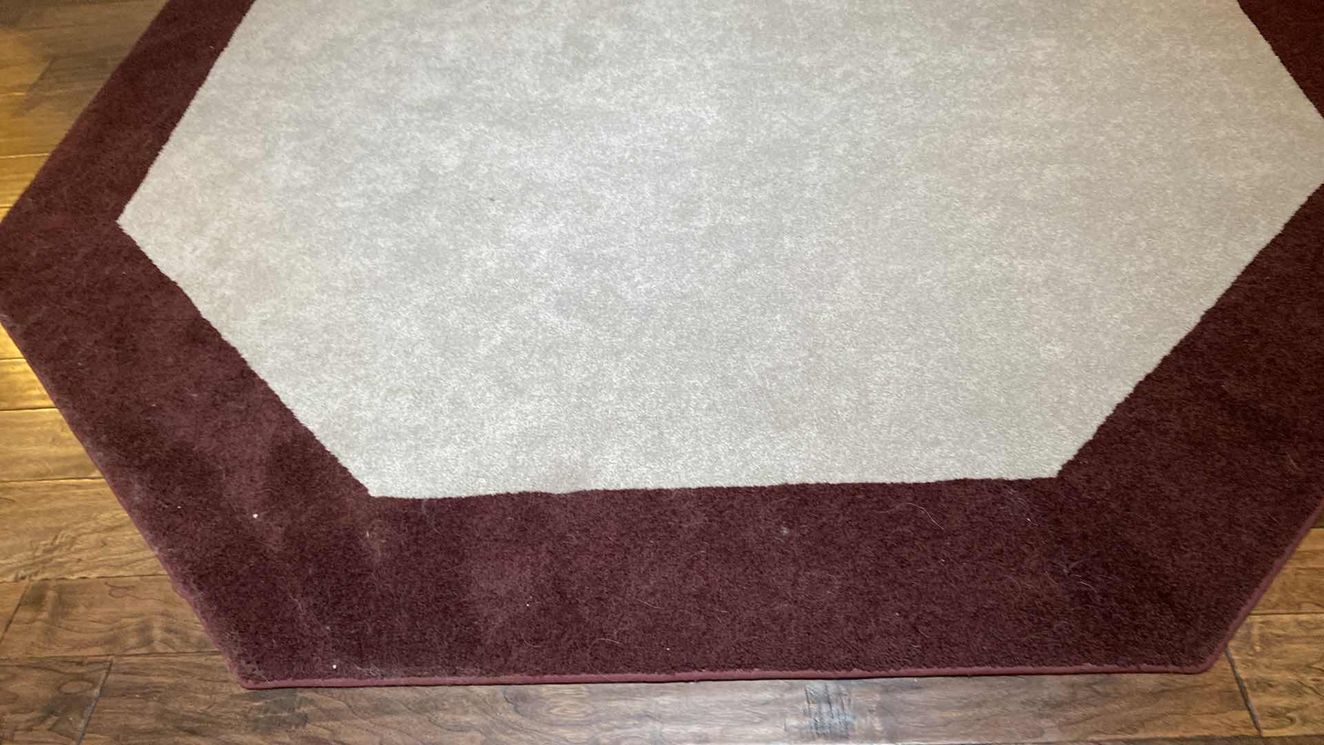 Photo 2 of CUSTOM AREA PLUSH RUG WITH ATTACHED FELT BACKING BURGUNDY AND CREAM 8’ X 8’