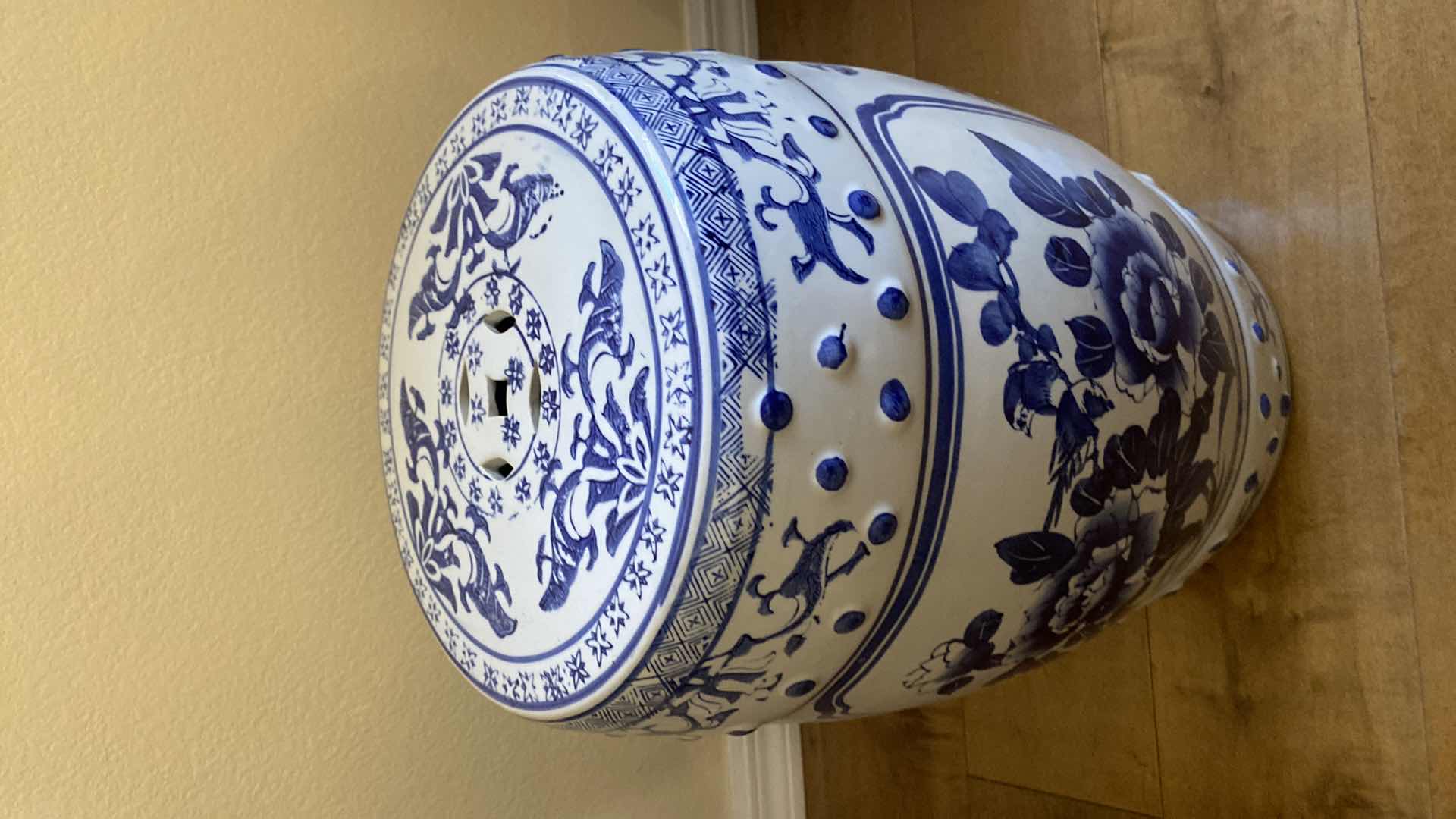 Photo 2 of STOOL WITH BLUE FLORAL MOTIF MADE IN CHINA H17.5”