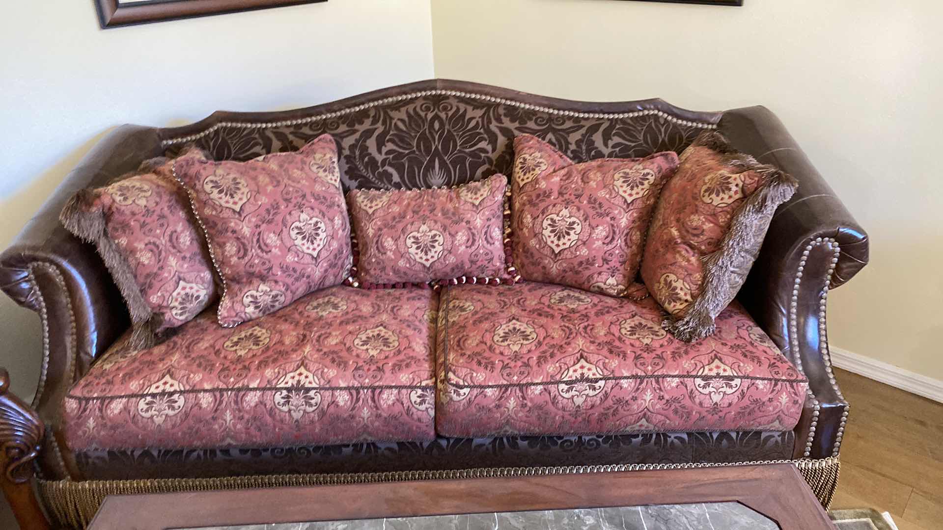Photo 2 of 92” PAUL ROBERT LEATHER AND FABRIC TRADITIONAL SOFA