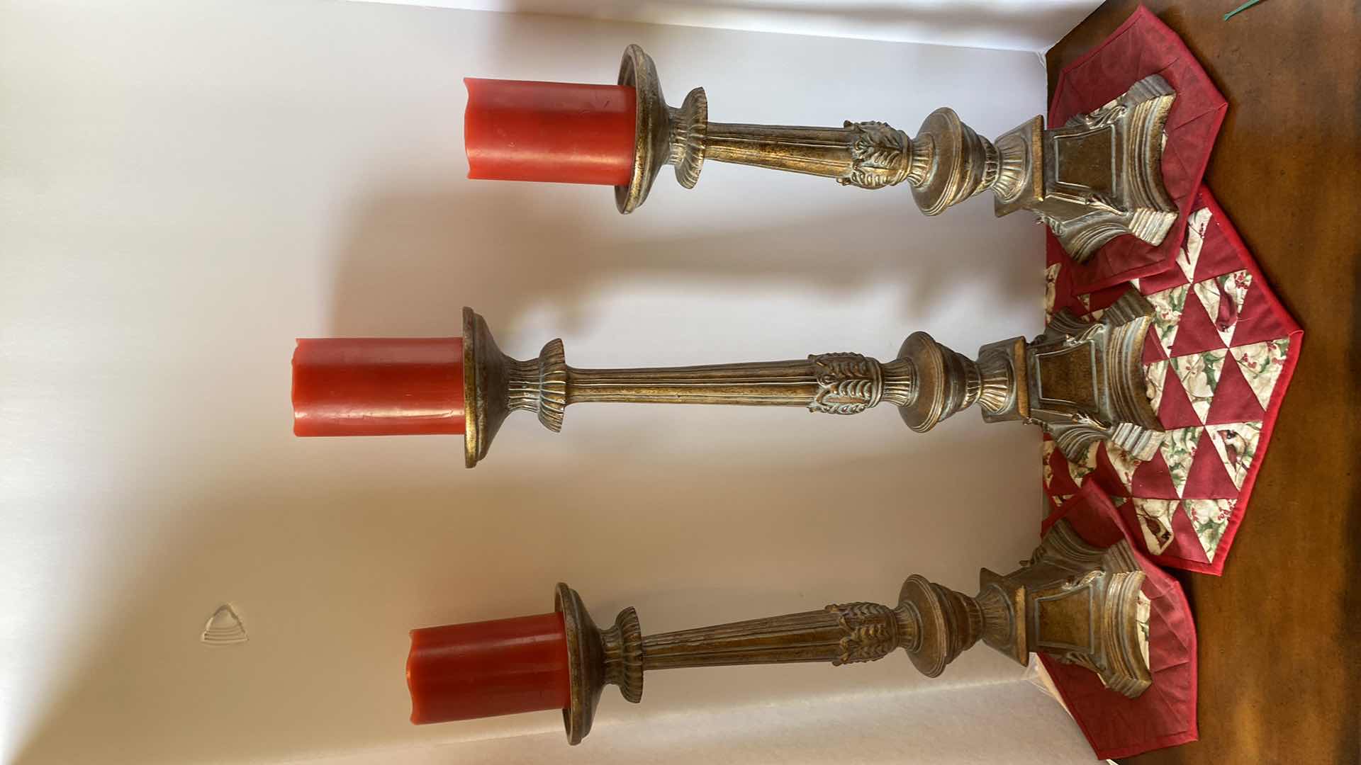 Photo 1 of 3-RESIN CANDLESTICKS WITH CANDLES TALLEST 22” NOT INCLUDING CANDLE