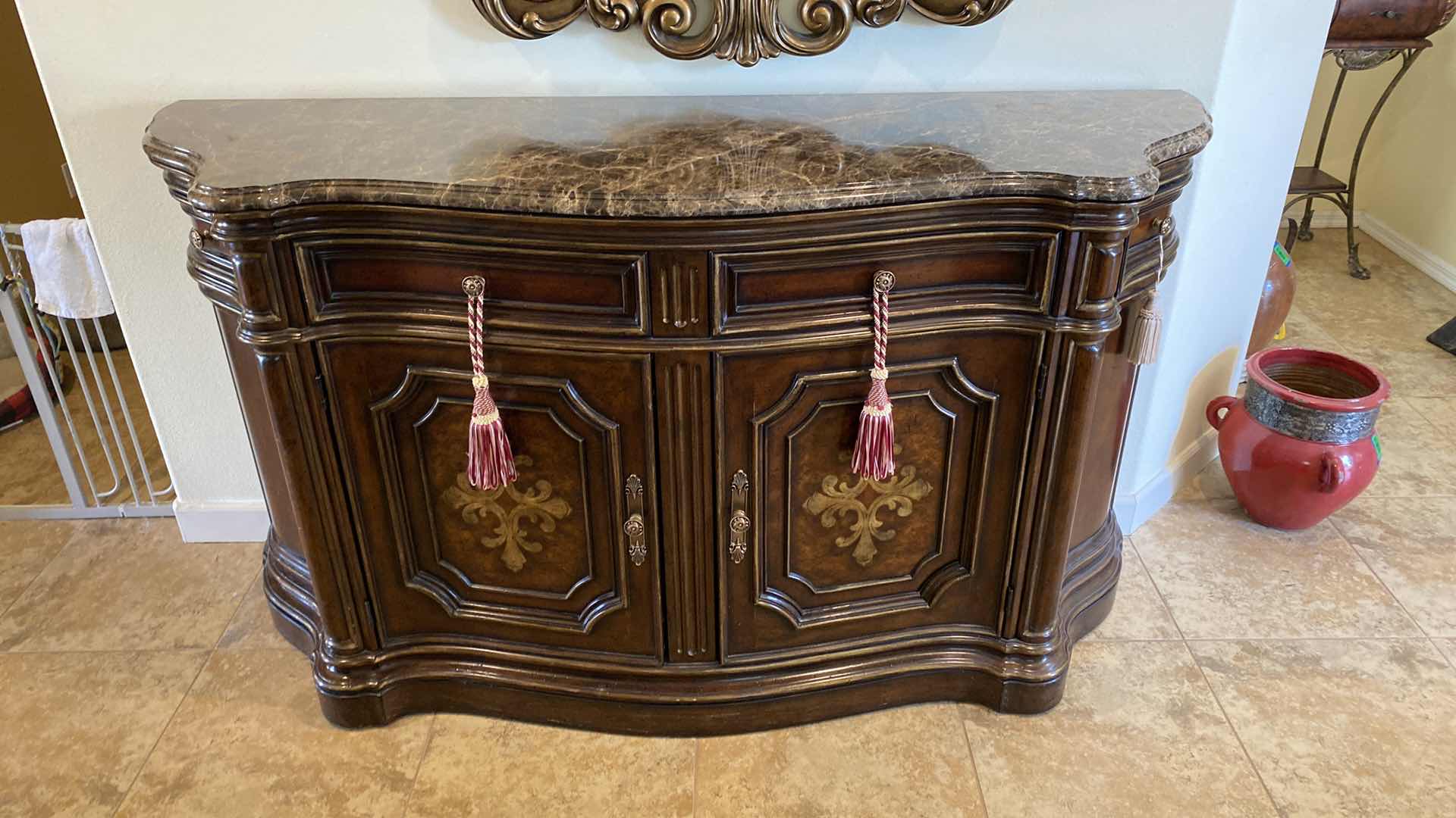 Photo 9 of TRUMP HOME ORNATE WOOD AND MARBLE SIDEBOARD 76” x 23” H 42”