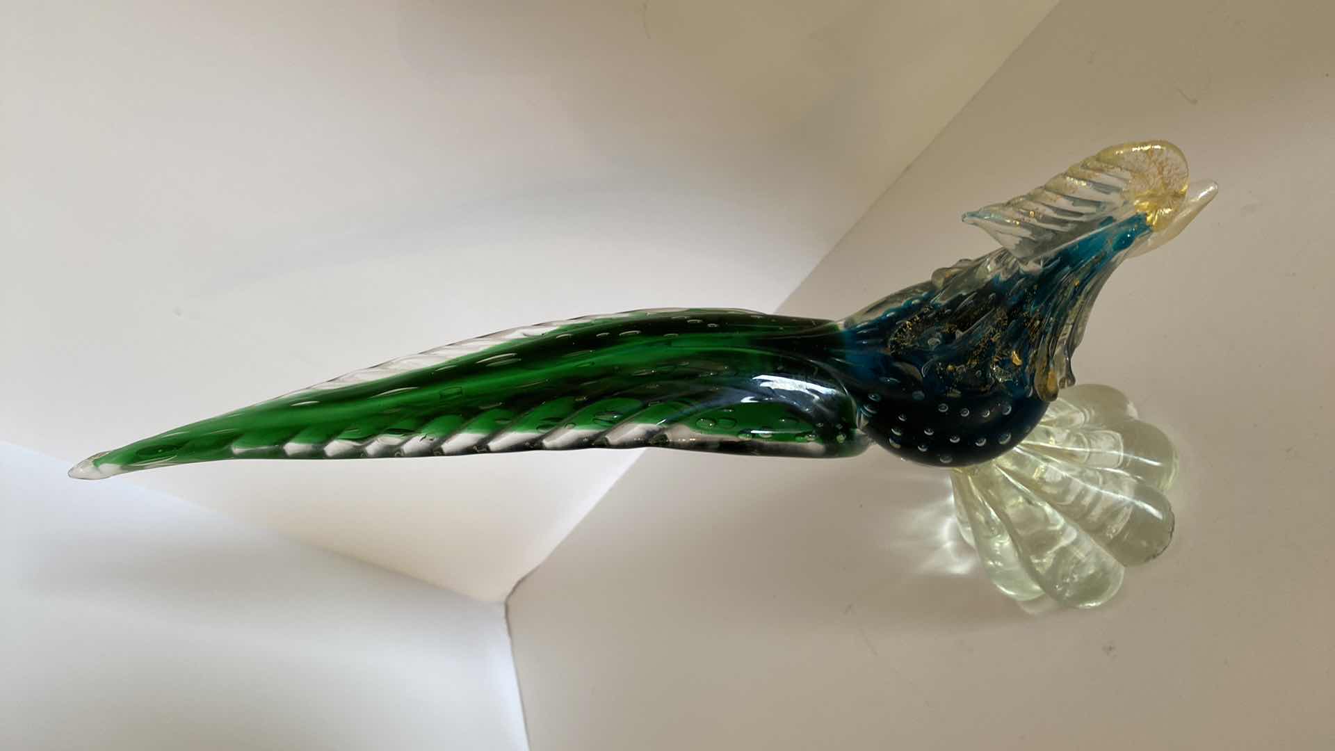 Photo 4 of GREEN AND BLUE HAND BLOWN GLASS BIRD H 11.5”