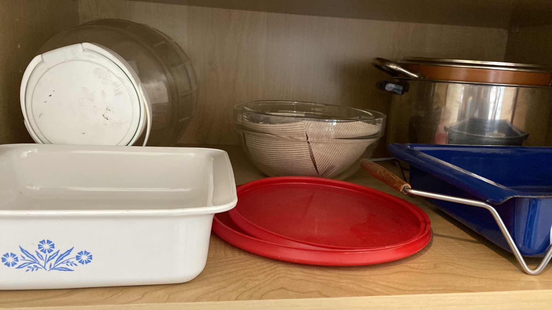 Photo 1 of CONTENTS OF SHELF KITCHEN CABINET CORNING WARE PYREX MIXING BOWLS AND MORE