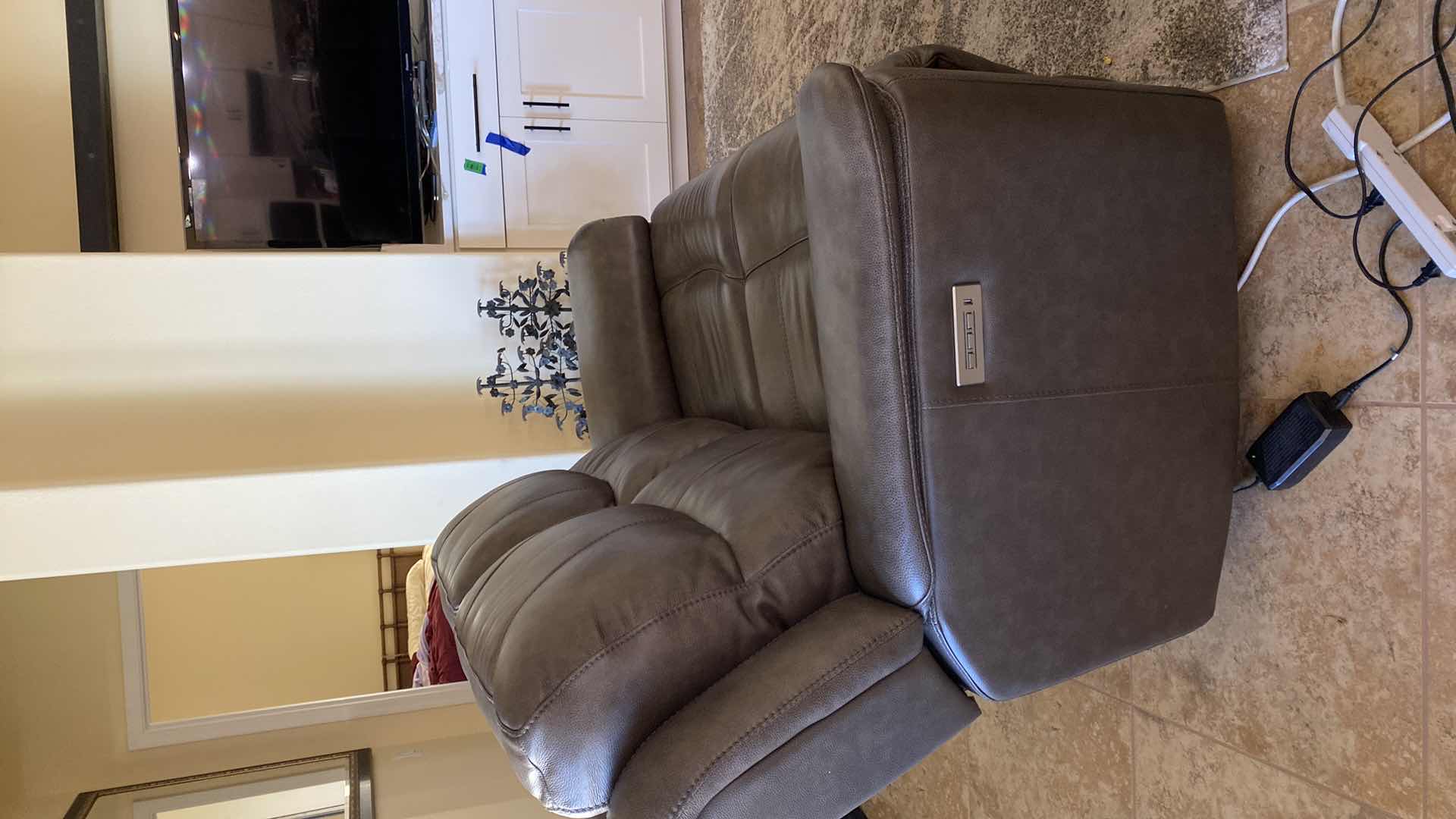 Photo 2 of 65” BROWN BONDED LEATHER RECLINING LOVESEAT BY FLEXSTEEL  WITH USB