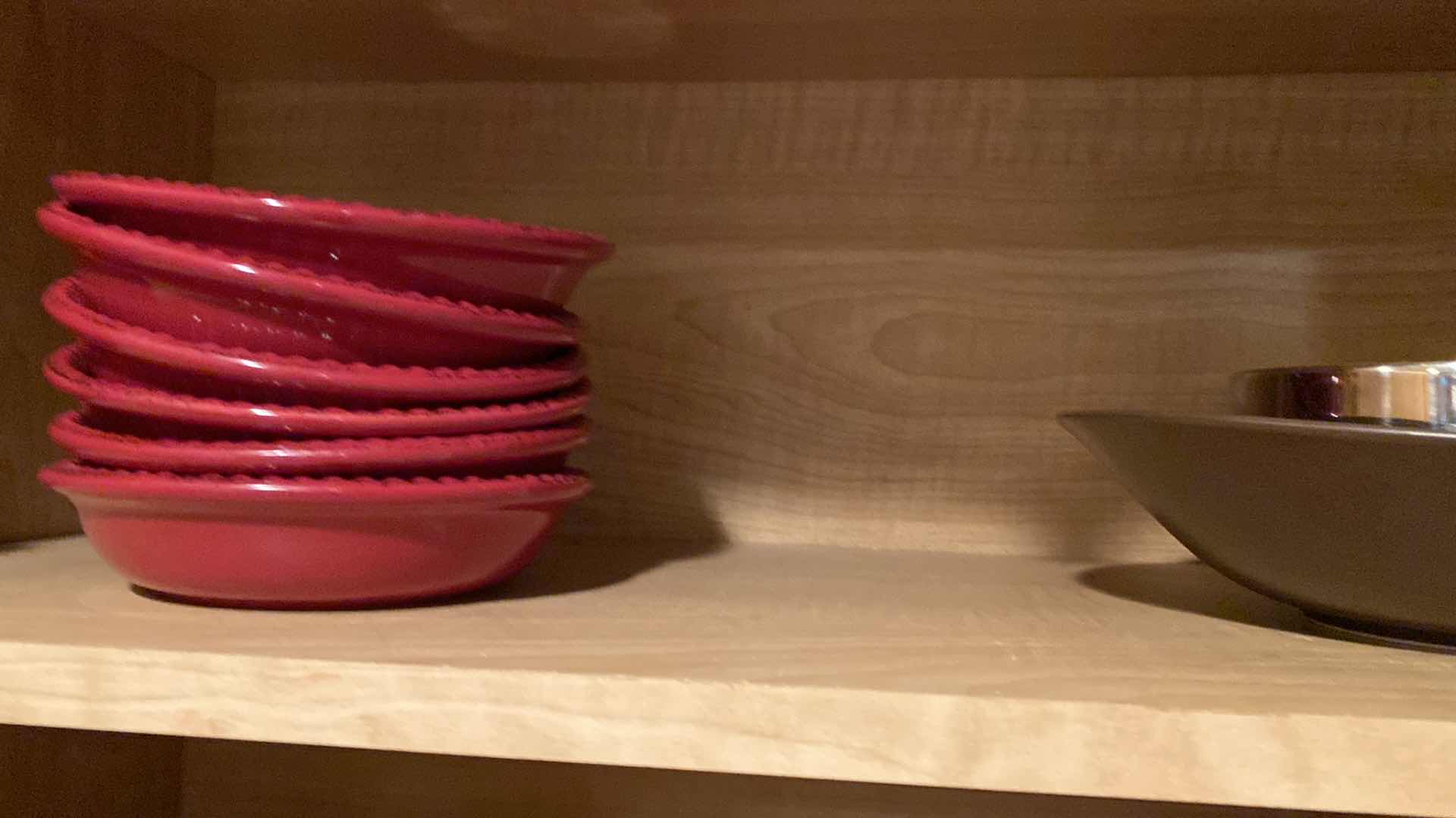 Photo 6 of CONTENTS KITCHEN CABINET MELAMINE DISHES, CERAMIC SERVE WARE AND WOOD BOWLS