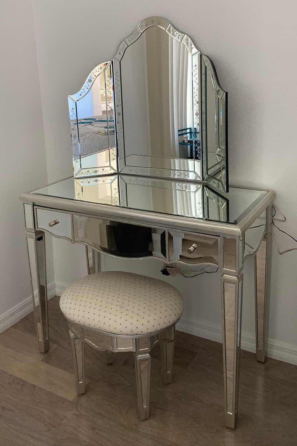 Photo 1 of ART DECO STYLE VANITY WITH STOOL AND MIRROR  39 1/2“ x 19“ H 31 1/2”