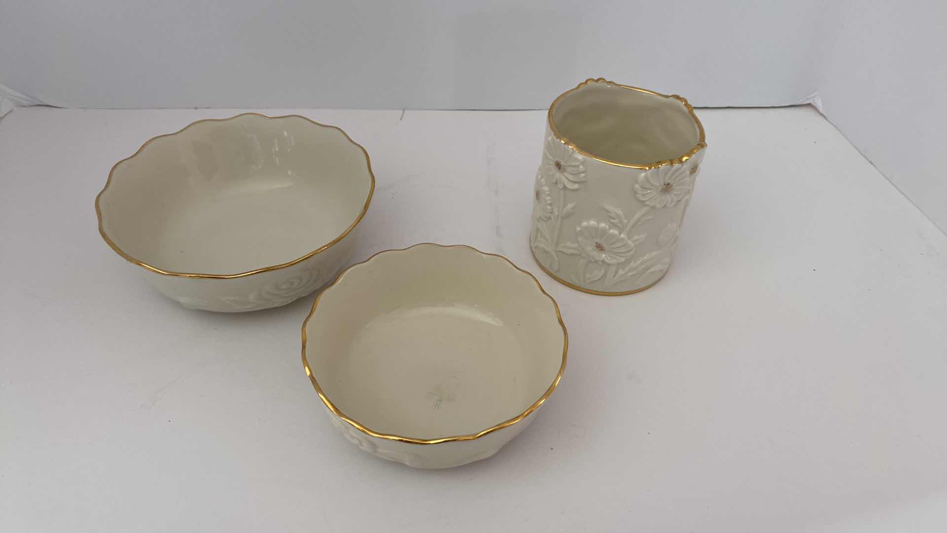 Photo 2 of 3-PIECES LENOX BOWLS LARGEST 5 1/2” x 2” AND CANDLE HOLDER
