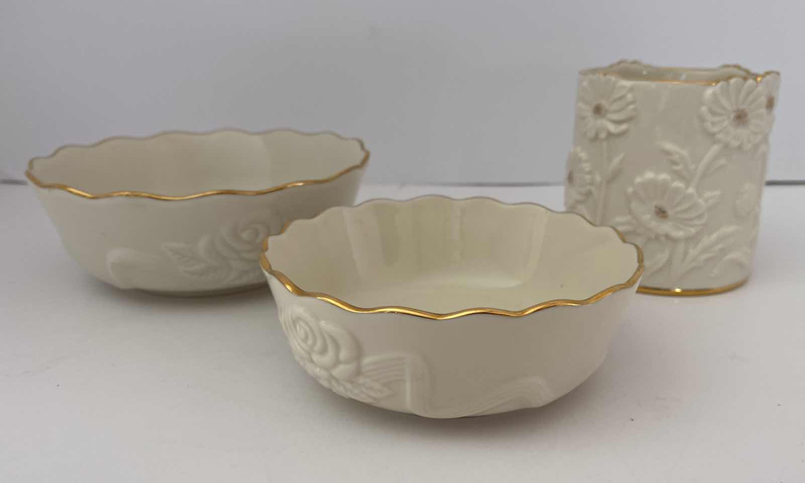 Photo 1 of 3-PIECES LENOX BOWLS LARGEST 5 1/2” x 2” AND CANDLE HOLDER