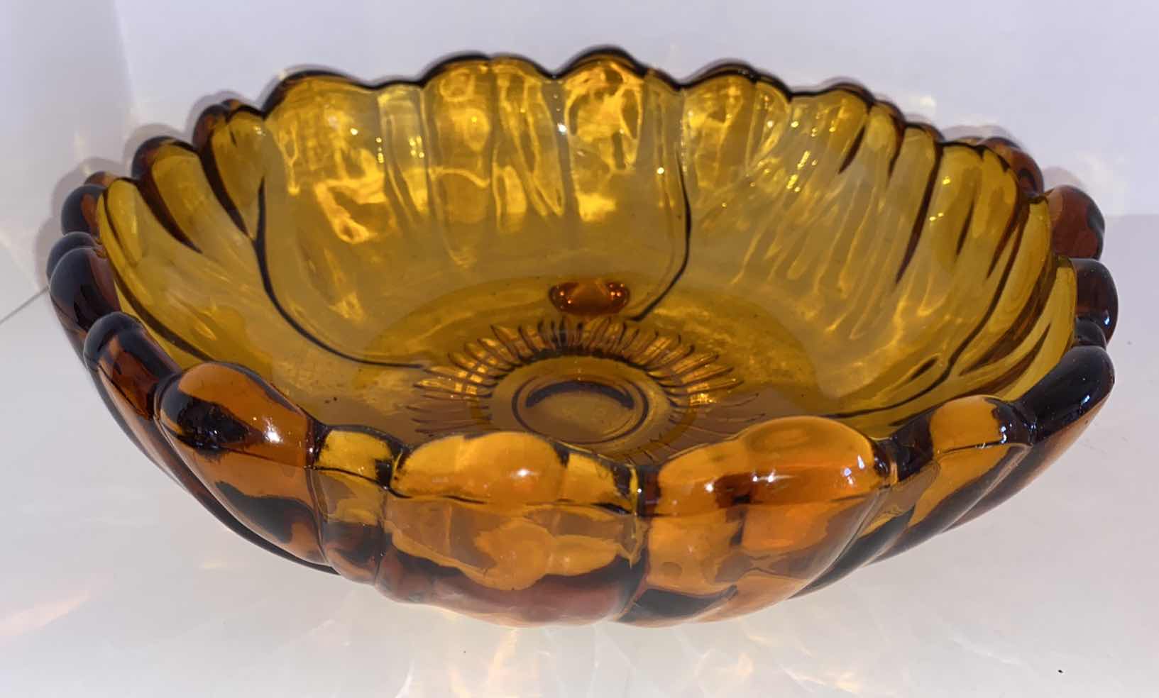 Photo 1 of AMBER GLASS FLUTED SERVING BOWL 11”