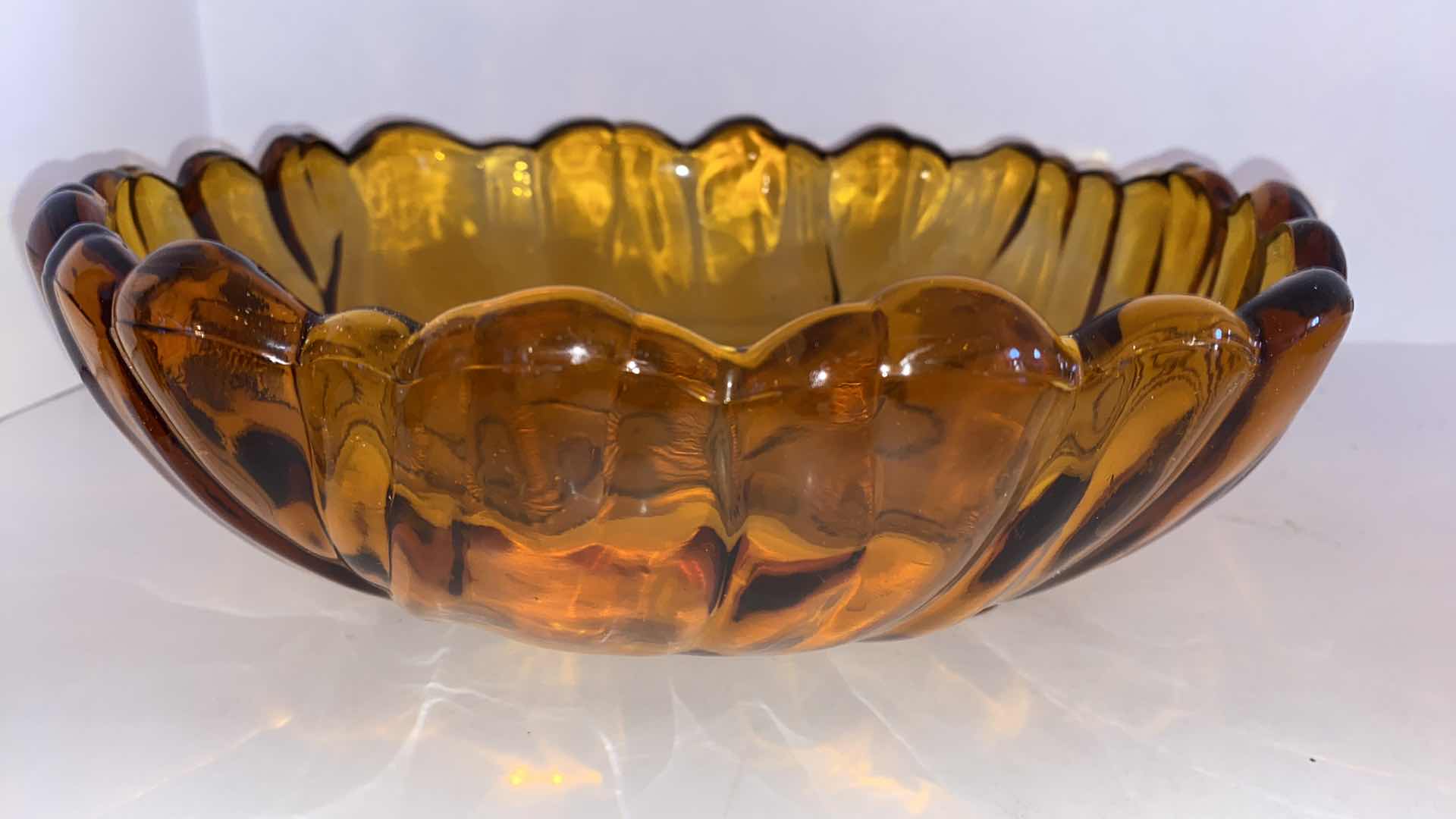 Photo 2 of AMBER GLASS FLUTED SERVING BOWL 11”