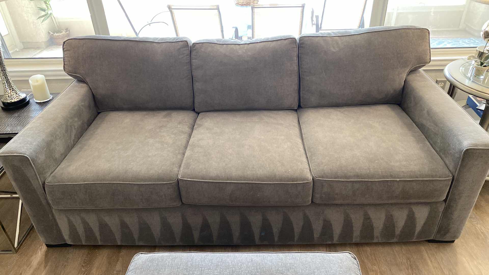 Photo 4 of 87” JONATHAN LEWIS GRAY FABRIC SOFA AND OTTOMAN