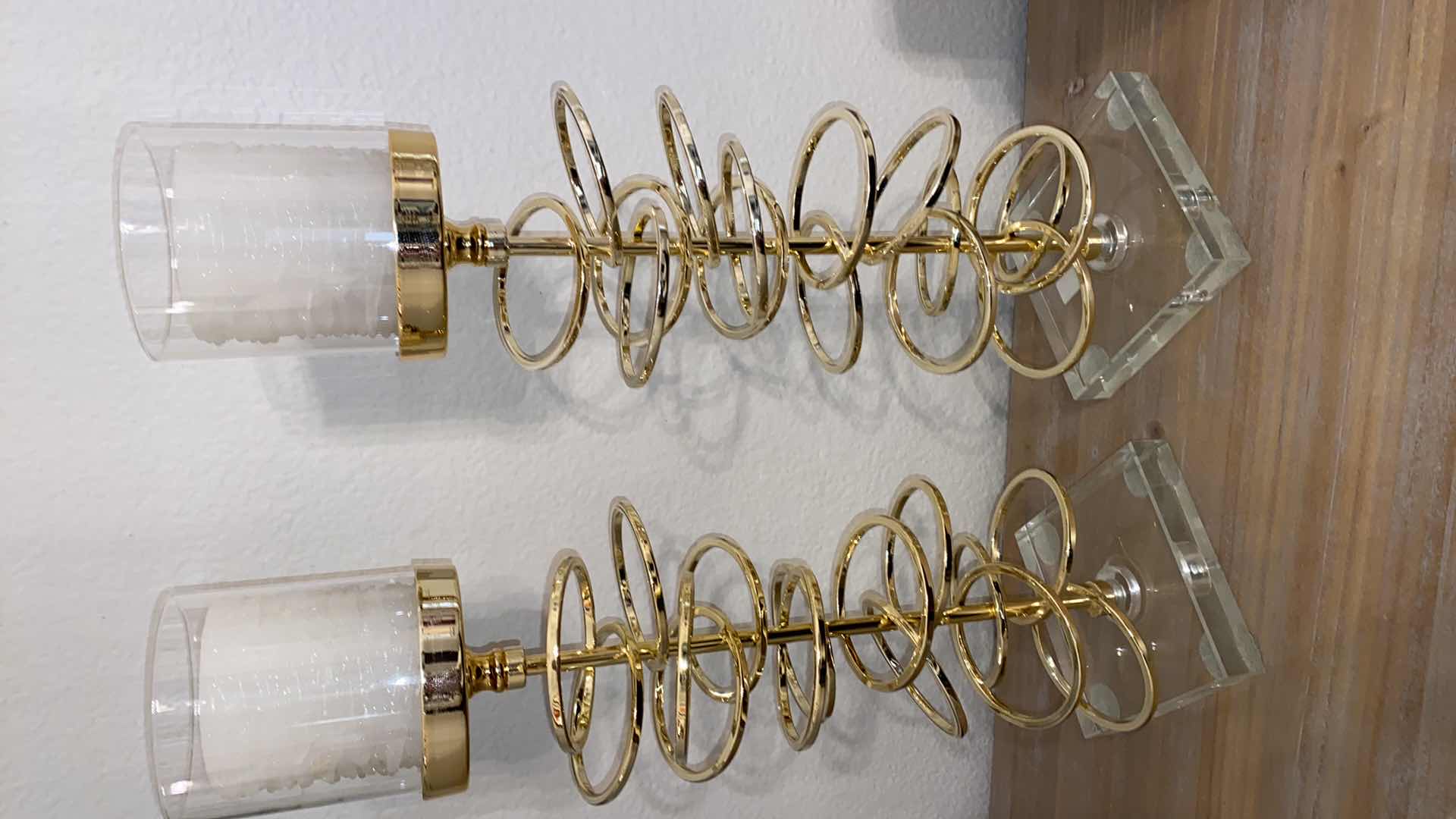 Photo 2 of LUCITE AND GOLD METAL SPIRAL CANDLE HOLDERS H 20”