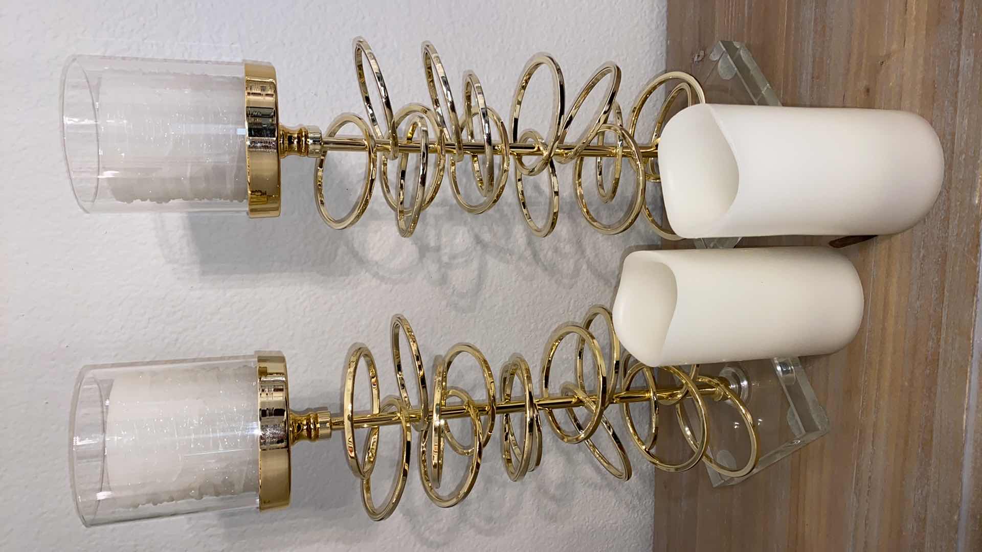 Photo 1 of LUCITE AND GOLD METAL SPIRAL CANDLE HOLDERS H 20”