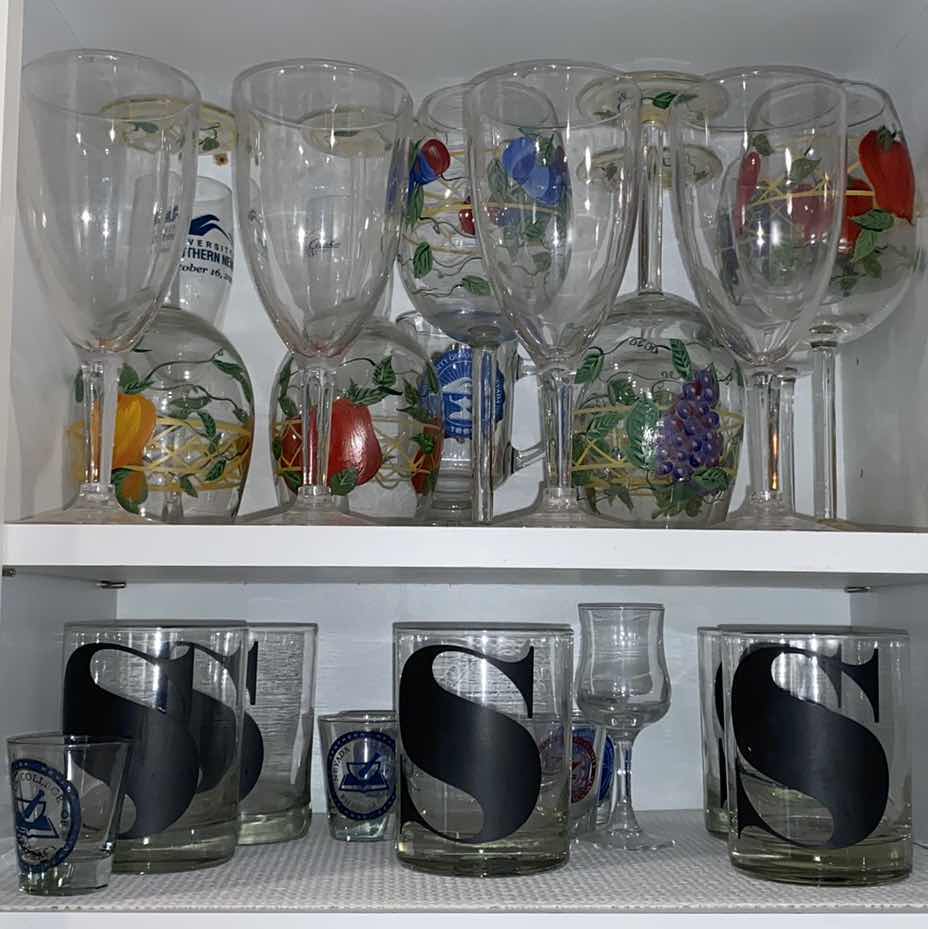 Photo 1 of CONTENTS KITCHEN CABINET GLASSES AND HAND PAINTED STEMWARE