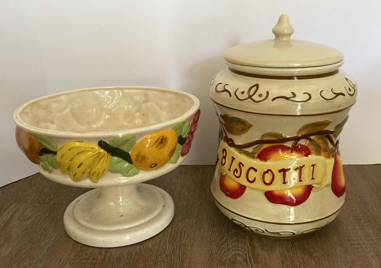 Photo 1 of BISCOTTI JAR AND FOOTED BOWL